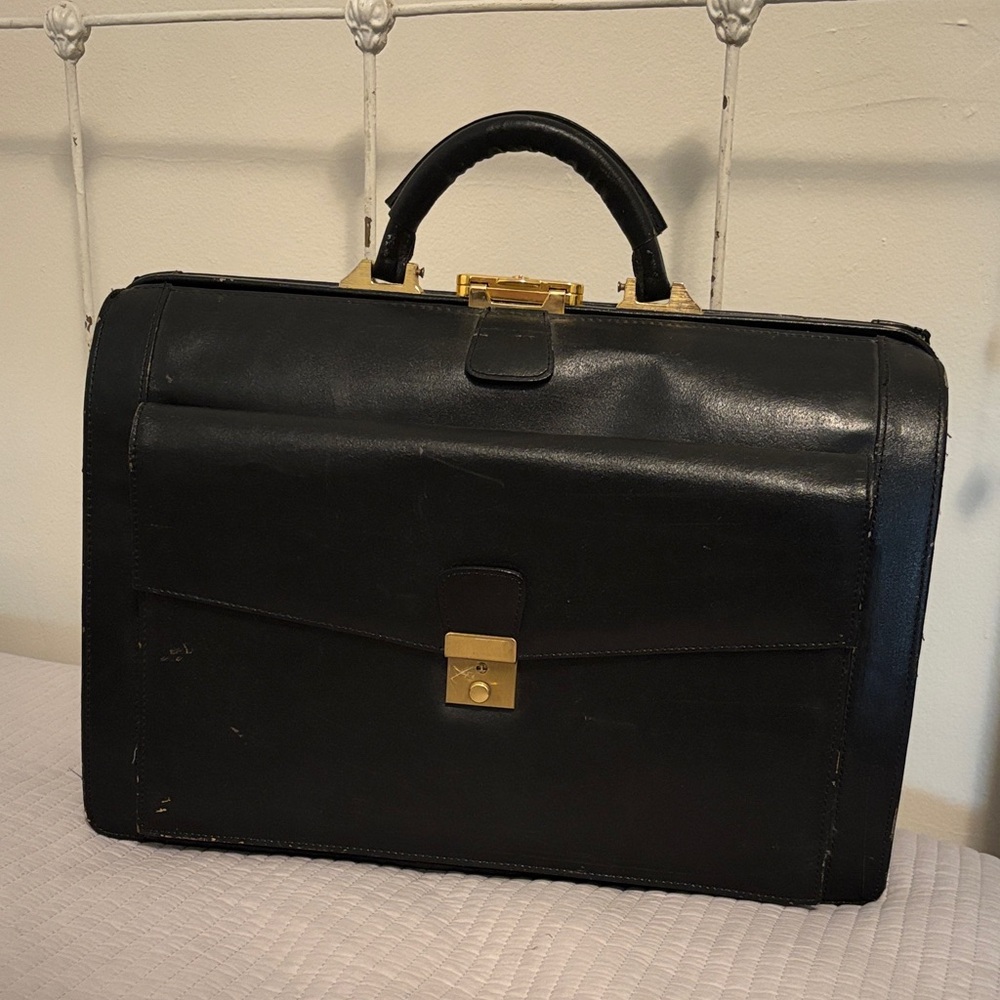 Classic Black Genuine Leather Briefcase